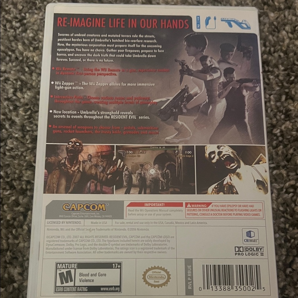 Capcom Resident Evil: The Umbrella Chronicles (Wii) - Black & Red Cover - Picture 3 of 3